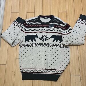 Land’s End Holiday Polar Bear Snowflake Knit Sweater Size L 💯 Cotton NWT